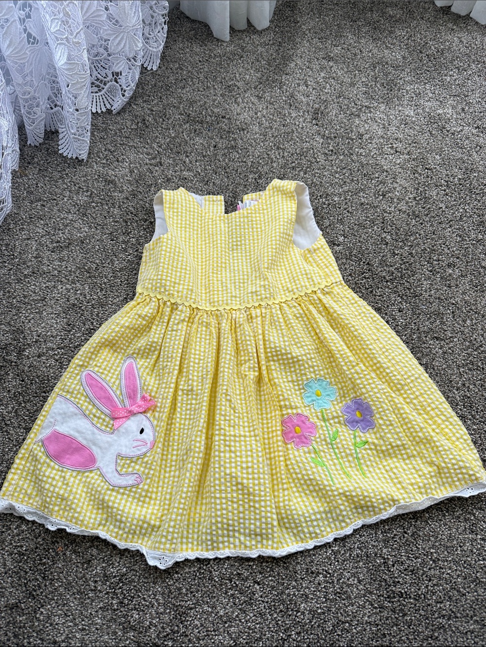 Yellow Gingham Girls' Bunny Applique Dress